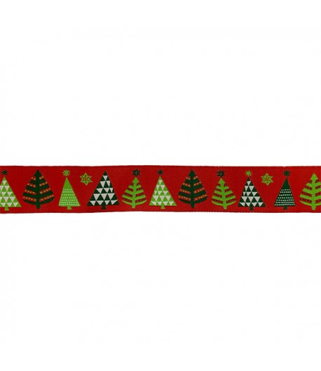 RUBAN ROUGE MOTIFS SAPIN 2.8 CM - 1 METRE