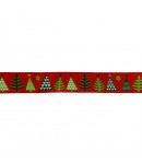 RUBAN ROUGE MOTIFS SAPIN 2.8 CM - 1 METRE