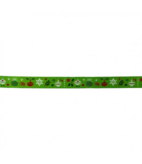 RUBAN VERT MOTIFS NOEL 1.6 CM - 1 METRE