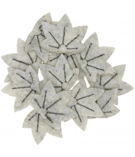 CONFETTIS FEUILLES GRIS EN FEUTRINE X12