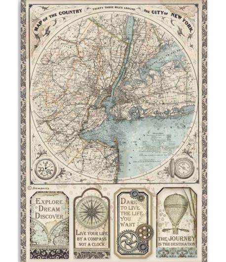 PAPIER DE RIZ A4 SIR VAGABOND MAP- 21 X 29.7 - DFSA4515 - STAMPERIA