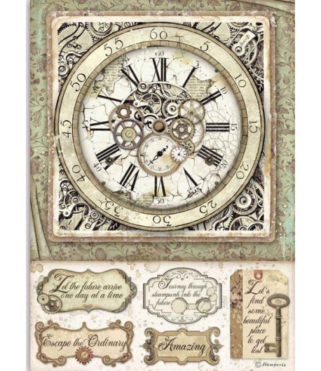 PAPIER DE RIZ A4 LADY CLOCK- 21 X 29.7 - DFSA4518 - STAMPERIA