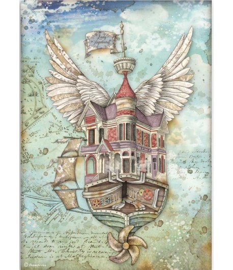 PAPIER DE RIZ A4 LADY VAGABOND FLYING SHIP - 21 X 29.7 - DFSA4521 - STAMPERIA