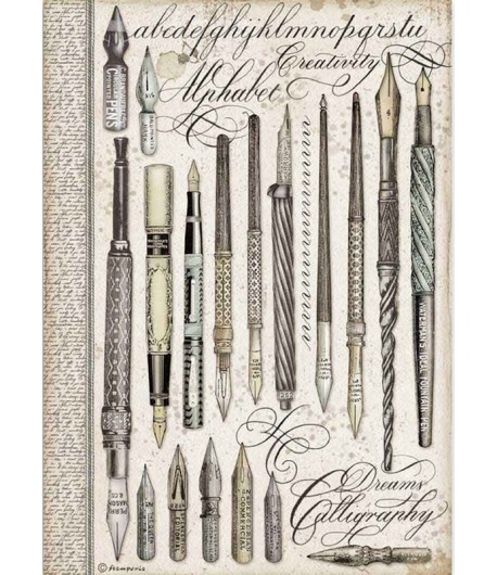 PAPIER DE RIZ A4 CALLIGRAPHY VINTAGE PENS -  21 X 29.7 - DFSA4525 - STAMPERIA