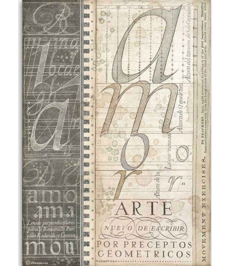 PAPIER DE RIZ A4 CALLIGRAPHY ALPHABET -  21 X 29.7 - DFSA4525 - STAMPERIA