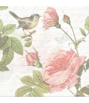 SERVIETTE ROSES ET OISEAU