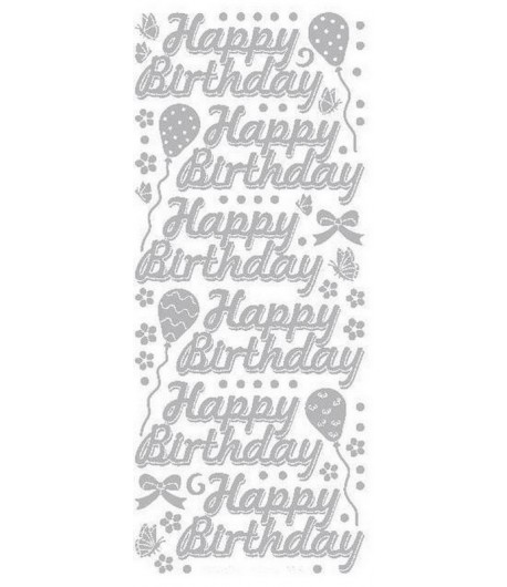 STICKERS HAPPY BIRTHDAY ARGENT