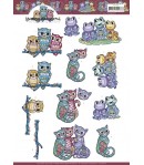 FEUILLE 3D CHOUETTES CHATS GRENOUILLES CD11610