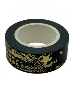 MASKING TAPE NOIR ETOILES ET POIS OR  X 10 M