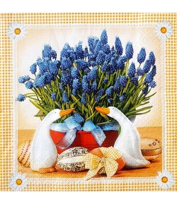 SERVIETTE FLEURS BLEUES ET OEUFS DE PAQUES