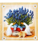 SERVIETTE FLEURS BLEUES ET OEUFS DE PAQUES