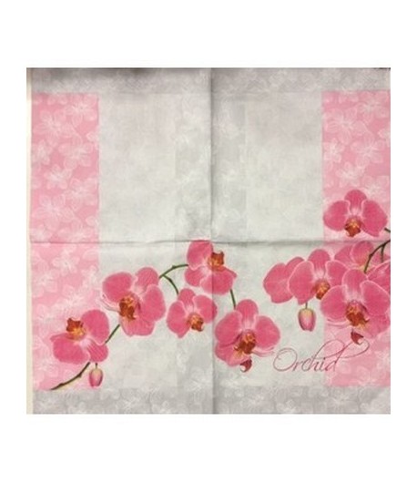 SERVIETTE ORCHIDEES FOND GRIS