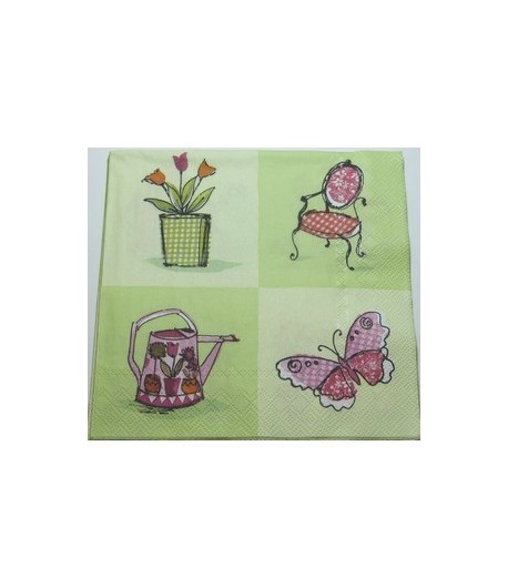SERVIETTE JARDIN ROSE ET VERT