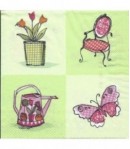 SERVIETTE JARDIN ROSE ET VERT