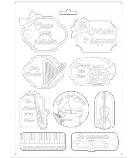 MOULE PVC FLEXIBLE PASSION - MUSIQUE ET ETIQUETTES 21 X 29.7 CM - K3PTA492
