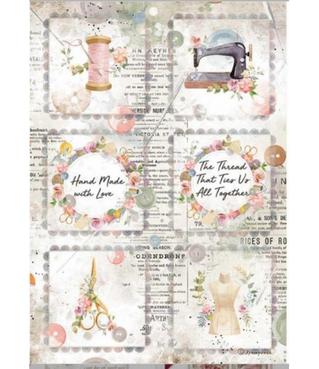 PAPIER DE RIZ A4 ROMANTIC - THREADS MINI CARTES 21X29.7 - DFSA4568 - STAMPERIA