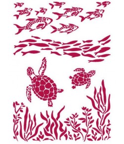 POCHOIR ROMANTIC SEA POISSONS ET TORTUES 21X29.7CM KSG460