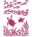 POCHOIR ROMANTIC SEA POISSONS ET TORTUES 21X29.7CM KSG460
