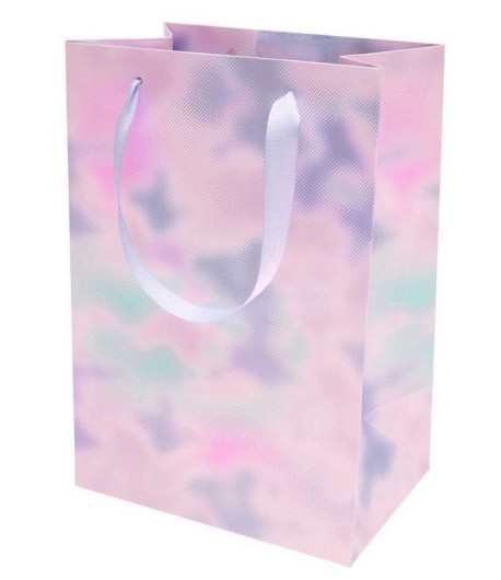 SAC CADEAU MOTIF FLORAL BLEU 18X26X12CM