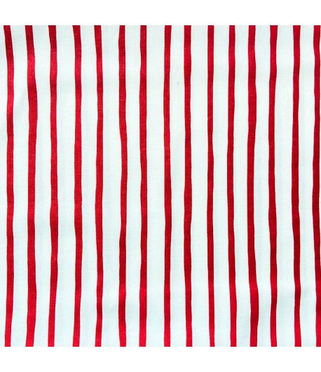 TISSU BLANC A RAYURES ROUGES - 10 CM X 160 CM