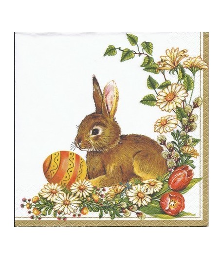 SERVIETTE LAPIN ET FLEURS