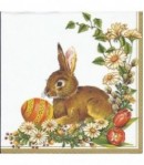 SERVIETTE LAPIN ET FLEURS