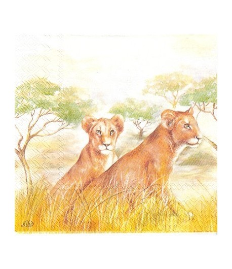 SERVIETTE LION ET LIONNES