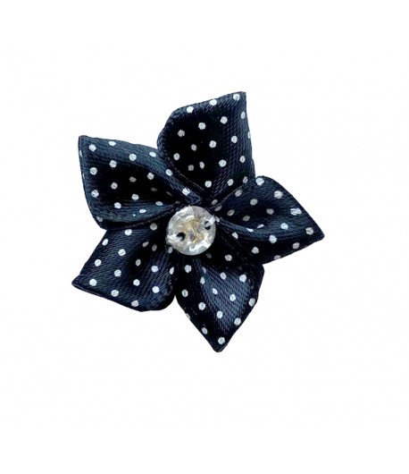 FLEUR EN TISSU - NOIR POIS BLANCS
