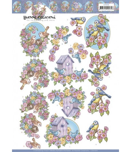 FEUILLE 3D FLOWERS AND BIRDS CD11616