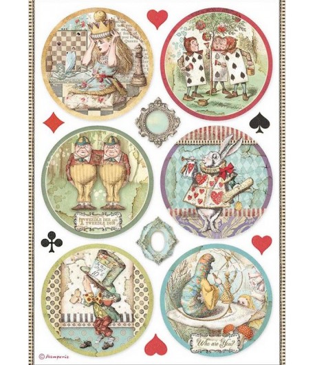 PAPIER DE RIZ A4 ALICE - ROUNDS 21X29.7 - DFSA4606 - STAMPERIA