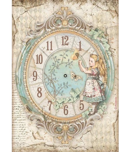 PAPIER DE RIZ A4 ALICE - CLOCK 21X29.7 - DFSA4602 - STAMPERIA