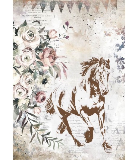 PAPIER DE RIZ A4 ROMANTIC HORSES - RUNNING HORSE 21X29.7 - DFSA4579 - STAMPERIA