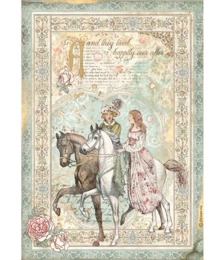PAPIER DE RIZ A4 SLEEPING BEAUTY PRINCE ON HORSE - 21X29.7 - DFSA4576 - STAMPERIA