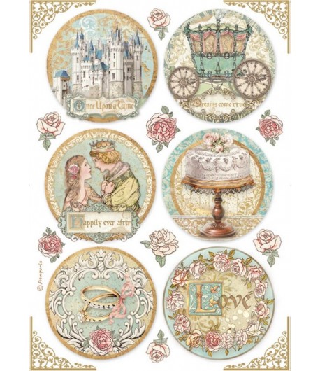 PAPIER DE RIZ A4 SPLEEPING BEAUTY ROUNDS 21X29.7 - DFSA4576 STAMPERIA
