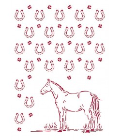 POCHOIR ROMANTIC HORSES HORSESHOES PATTERN 21X29.7CM KSG468