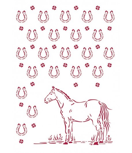 POCHOIR ROMANTIC HORSES HORSESHOES PATTERN 21X29.7CM KSG468