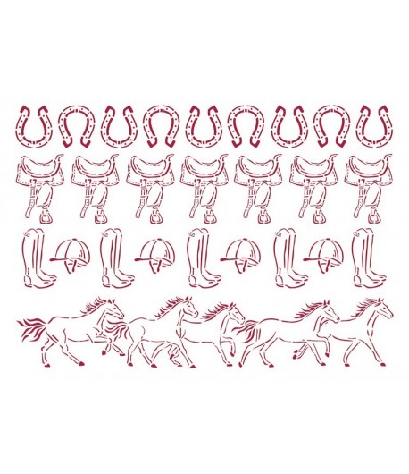 POCHOIR ROMANTIC HORSES RUNNING HORSES 21X29.7CM KSG470