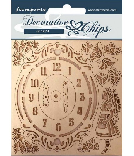FORMES CARTON DECORATIVE CHIPS ALICE CLOCK 14X14CM - SCB74