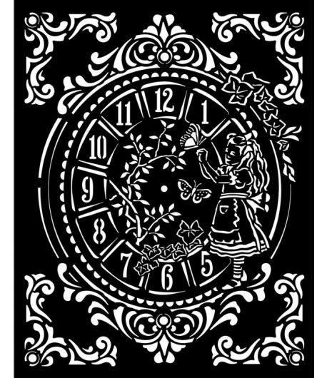 POCHOIR ALICE CLOCK 20X25 EP 0.25 KSTD090 STAMPERIA