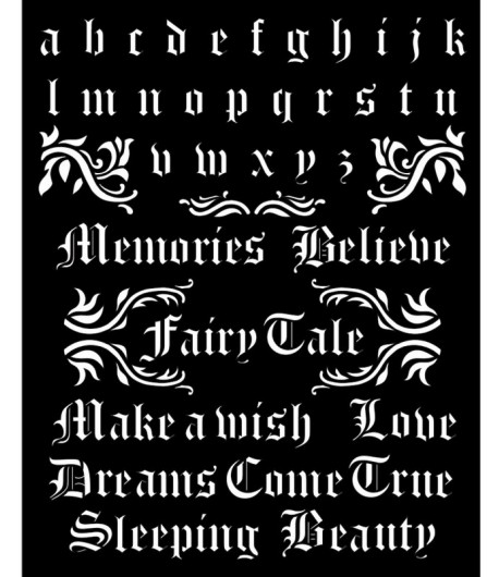 POCHOIR SLEEPING BEAUTY ALPHABET AND QUOTES 20X25 EP 0.25 KSTD076 STAMPERIA