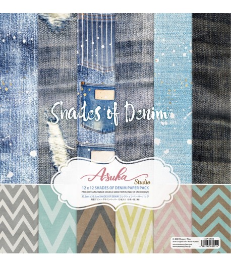 BLOC 12 FEUILLES 30.5 X 30.5 CM - SHADES OF DENIM - ASUKA STUDIO