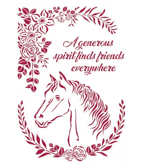 POCHOIR ROMANTIC HORSES WITH FLOWERS 21X29.7CM KSG471