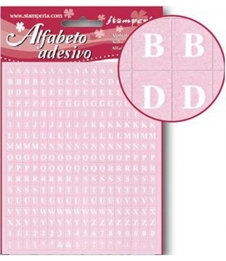 STICKERS ALPHABET ET CHIFFRES BALNC FOND ROSE X306
