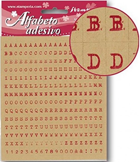 STICKERS ALPHABET ET CHIFFRES ROUGE FOND BEIGE X280