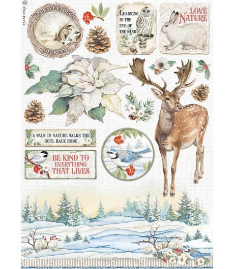 PAPIER DE RIZ A4 WINTER TALES POINSETTIAS 21X29.7 - DFSA4585 - STAMPERIA