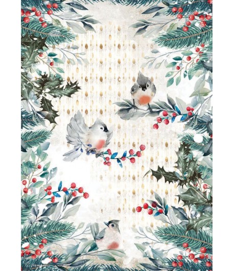 PAPIER DE RIZ A4 ROMANTIC CHRISTMAS BIRDS 21X29.7 - DFSA4634 - STAMPERIA