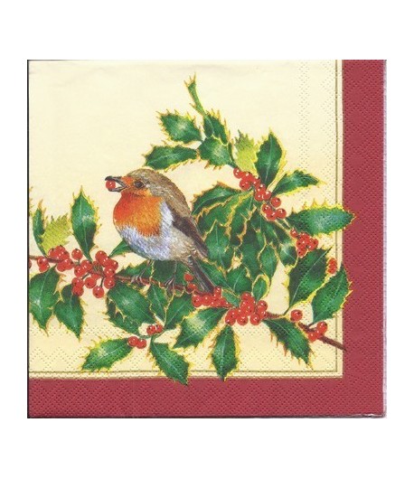 SERVIETTE ROUGE GORGE ET HOUX