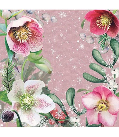 SERVIETTE HELLEBORUS ORIENTALIS ROSES
