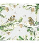 SERVIETTE SPARROWS IN SNOW