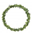 COURONNE DE FEUILLES BUIS ET PERLES PLASTIQUE 12CM